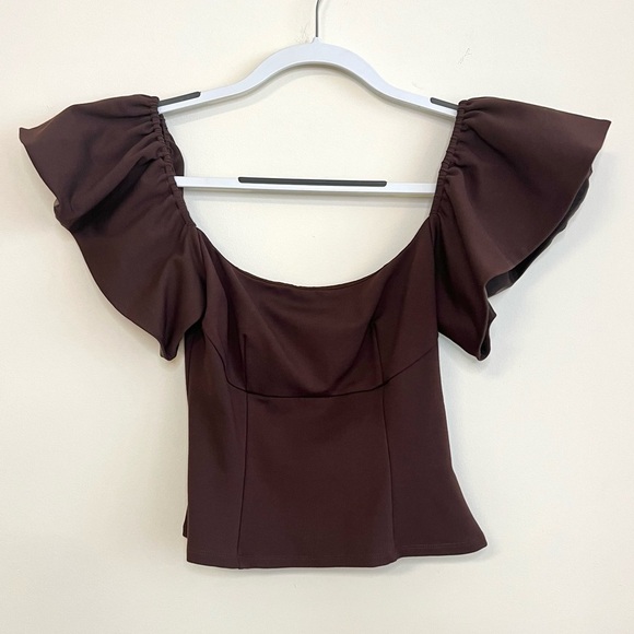 REVOLVE Tops - Revolve LPA Brown Flutter Sleeve Corset Crop Top